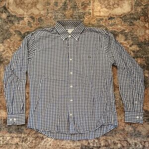 Men's Blue Gingham Button-Down Shirt - Casual Long Sleeve